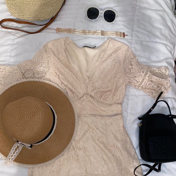 LUSH Cream Dress, Low Neck, Long Sleeve, New - Picture 5 of 5